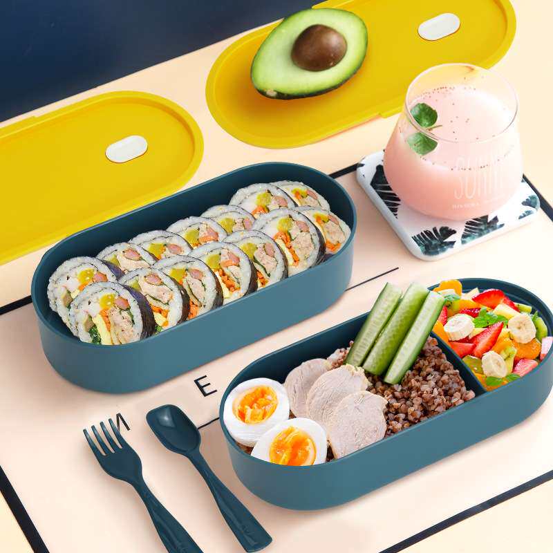 便当盒套装上班族双层午餐盒送叉勺菜格饭盒保温保冷餐盒跨境饭盒