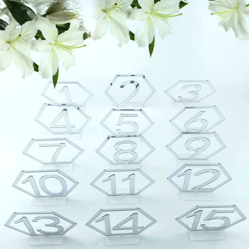 亚克力镜面金色银色六边形镂空数字1-15婚礼桌号牌摆件工艺品