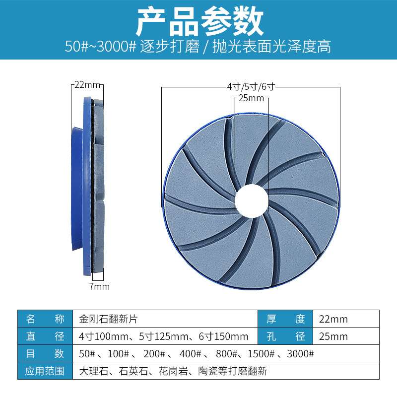 金刚石抛光片大理石英石材花岗岩陶瓷翻新蜗牛扣磨边倒角加厚磨片