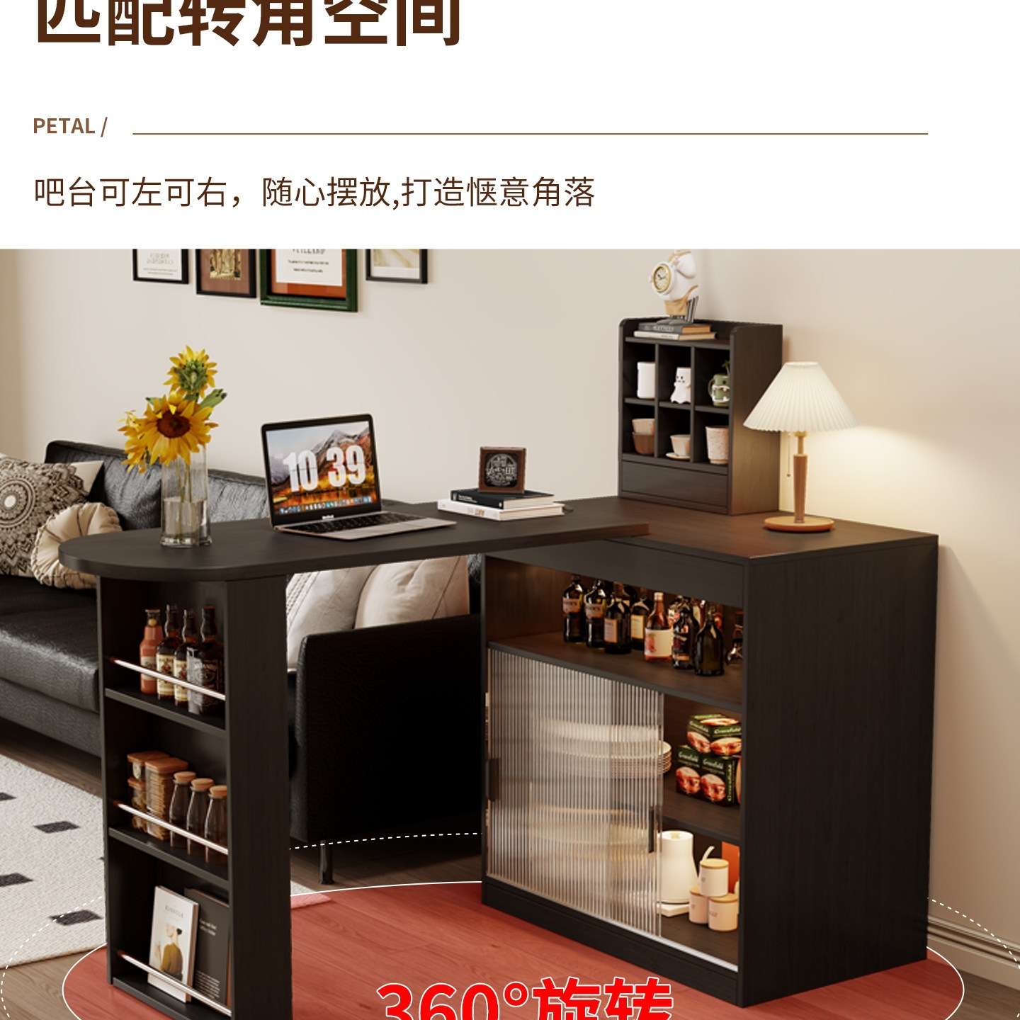 可伸缩吧台桌餐边柜一体沙发边柜小户型餐桌隔断客厅家用玄关靠墙