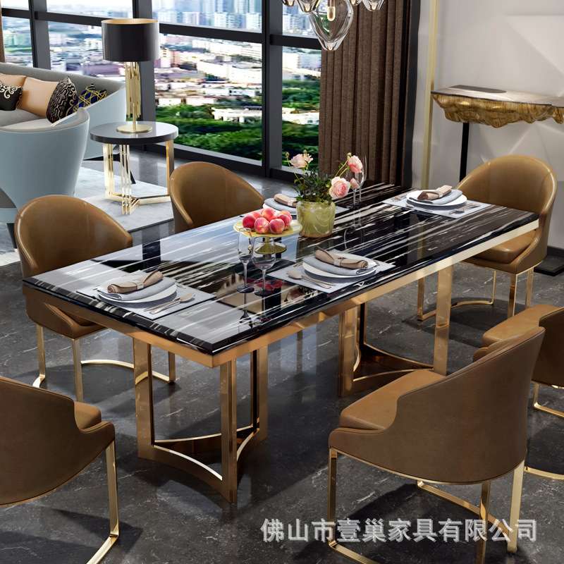 北欧家用长方形酒店吃饭桌子大理石餐桌餐厅现代简约餐桌椅组合