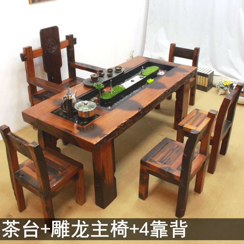船木流水茶台老船木休闲茶桌椅组合客厅功夫泡茶养鱼循环流水禅意