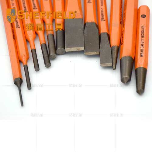 钢盾工具12件套冲凿套装石工凿尖凿定位冲圆孔冲边冲销冲打孔器