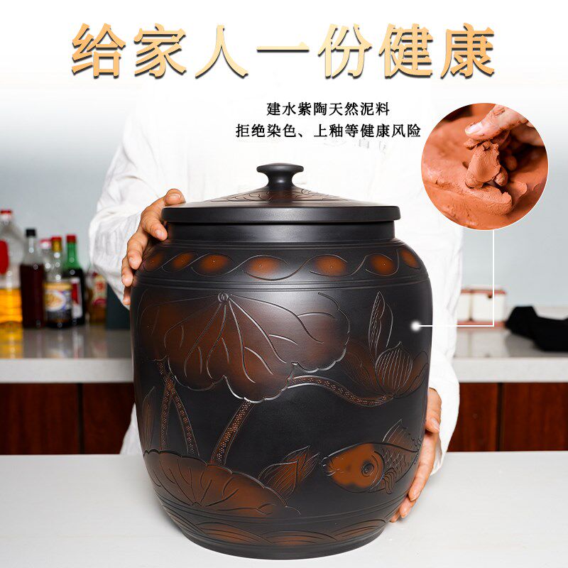 滇匠米缸家用50斤防虫防潮密封陶瓷带盖高端存储米桶五谷杂粮收纳