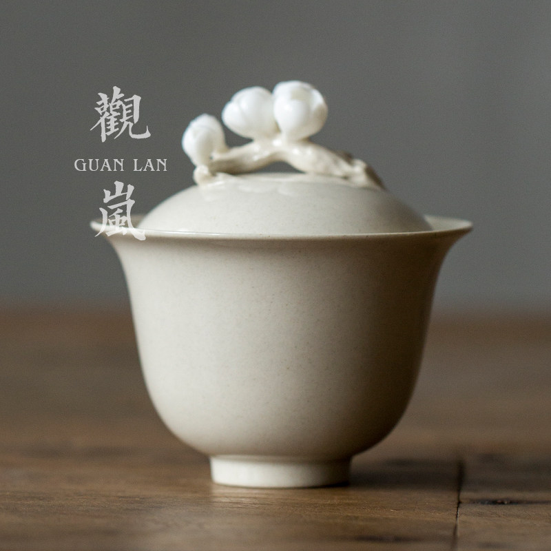 草木灰釉纯手工盖碗防烫冲茶器单个泡茶碗茶杯创意手捏梅花敬茶碗