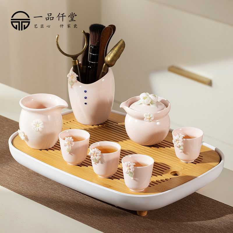 一品仟堂功夫花朵茶具套装家用小套花茶绿茶泡茶整套手工茶壶茶杯