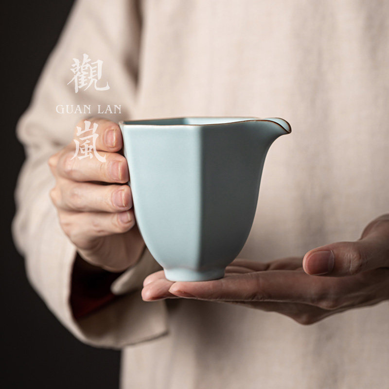 观岚天青汝窑公道杯陶瓷手工公杯单个大号分茶器茶海汝瓷开片茶具