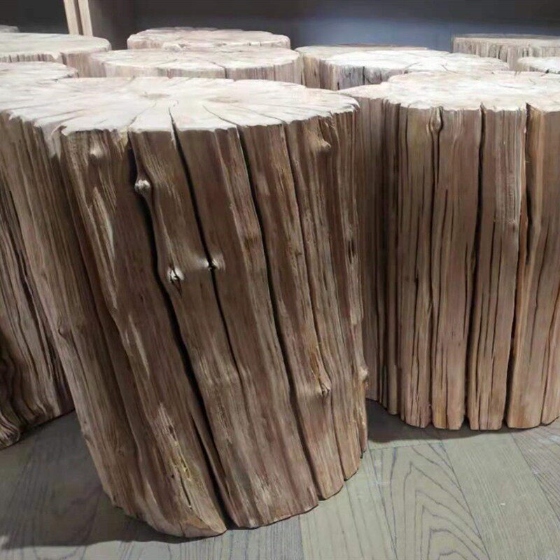 虫眼老木墩户外用自然风化木凳子铁力木木墩座椅根雕工艺木头凳