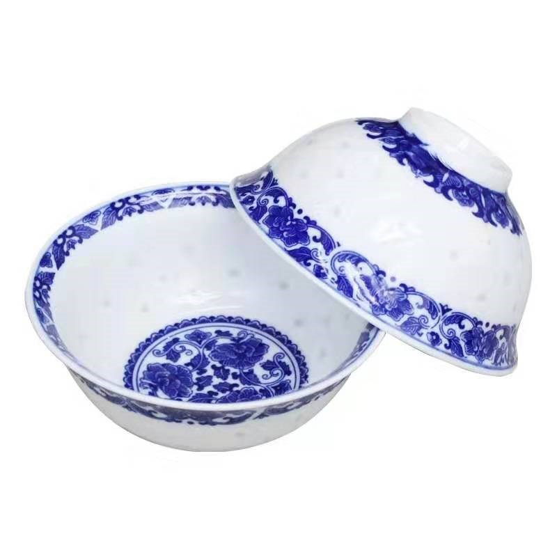 景德镇青花玲珑米饭碗 面碗米通瓷 釉下彩高温餐具