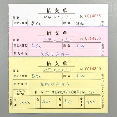 借支单二联三联借款单支款凭证工资预支申请单欠条财务会计借据单