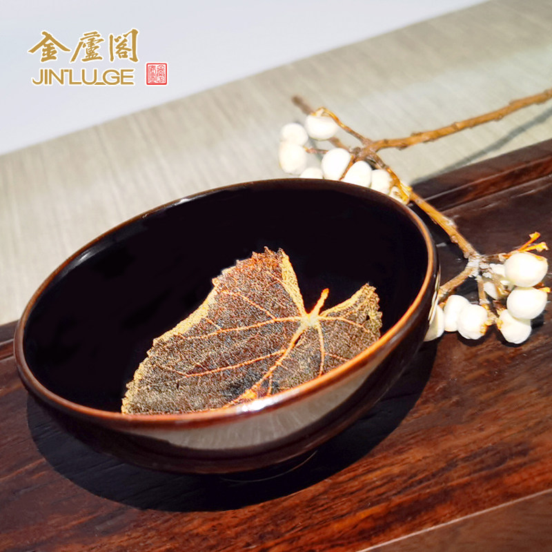 木叶盏吉州窑小圆杯茶杯茶盏陶瓷单杯主人杯真实树叶中式精致天然