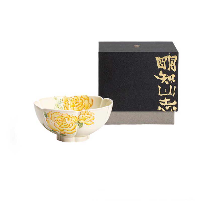 明知山志手绘黄玫瑰花口陶瓷茶杯功夫茶具大容量品茗杯家用单杯