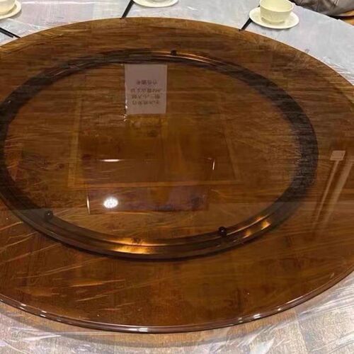 10MM厚高端茶色钢化玻璃酒店转盘高档圆餐桌饭店台面茶几桌面定做