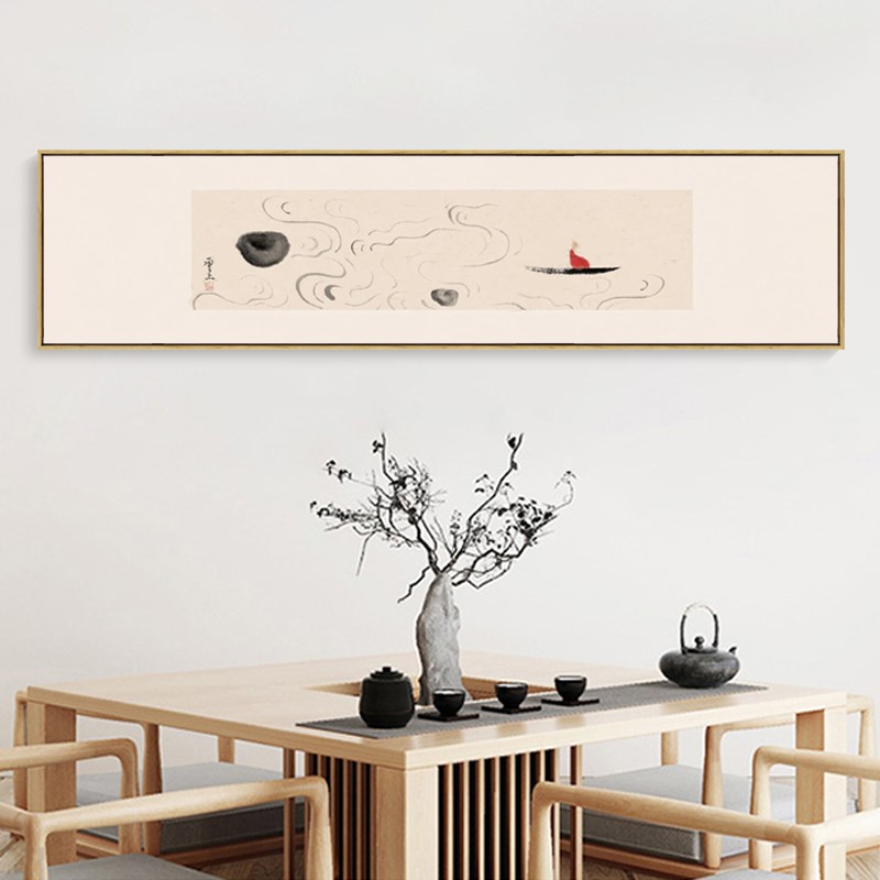 水墨宣言新中式禅意装饰画抽象水墨客厅小船禅画极简书房茶室挂画