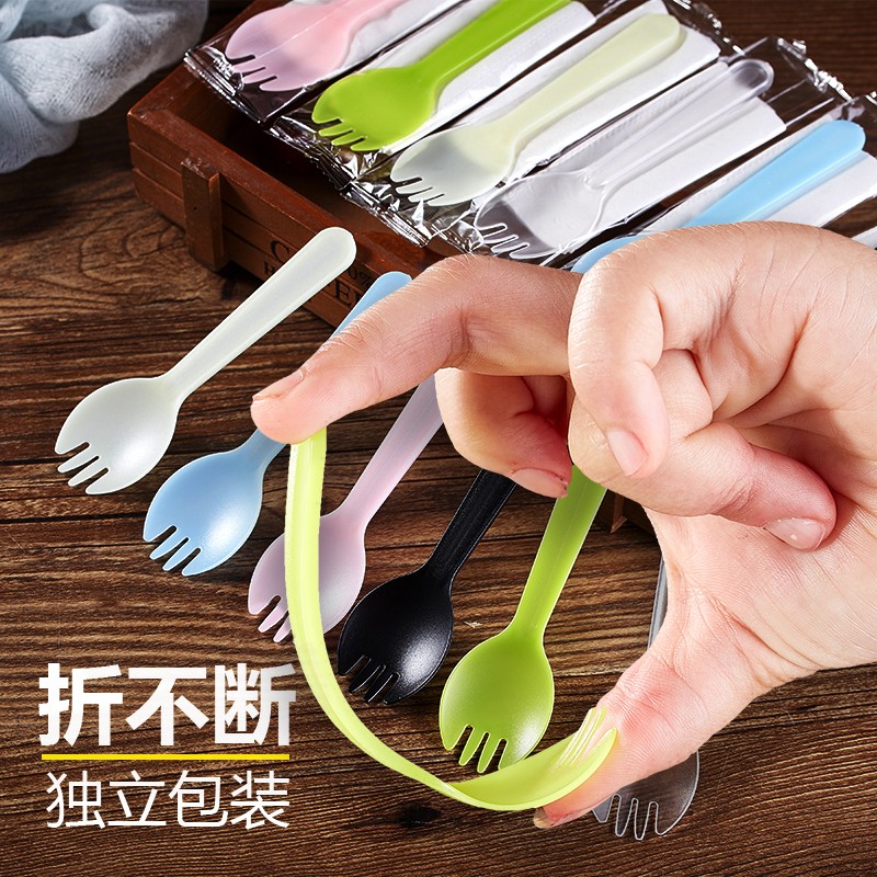 一次性勺子叉勺单独包装冰激凌塑料小叉勺加厚蛋糕甜品勺1000只