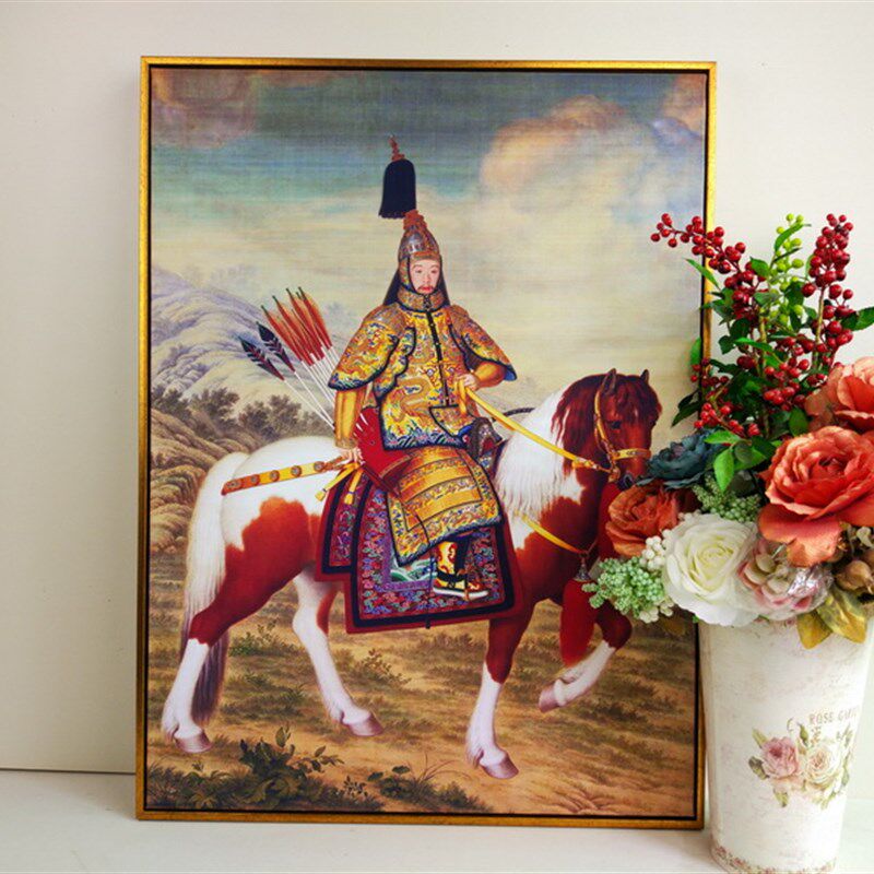 新中式郎世宁乾隆皇帝骑马大阅图客厅装饰画酒店玄关挂画名画复制