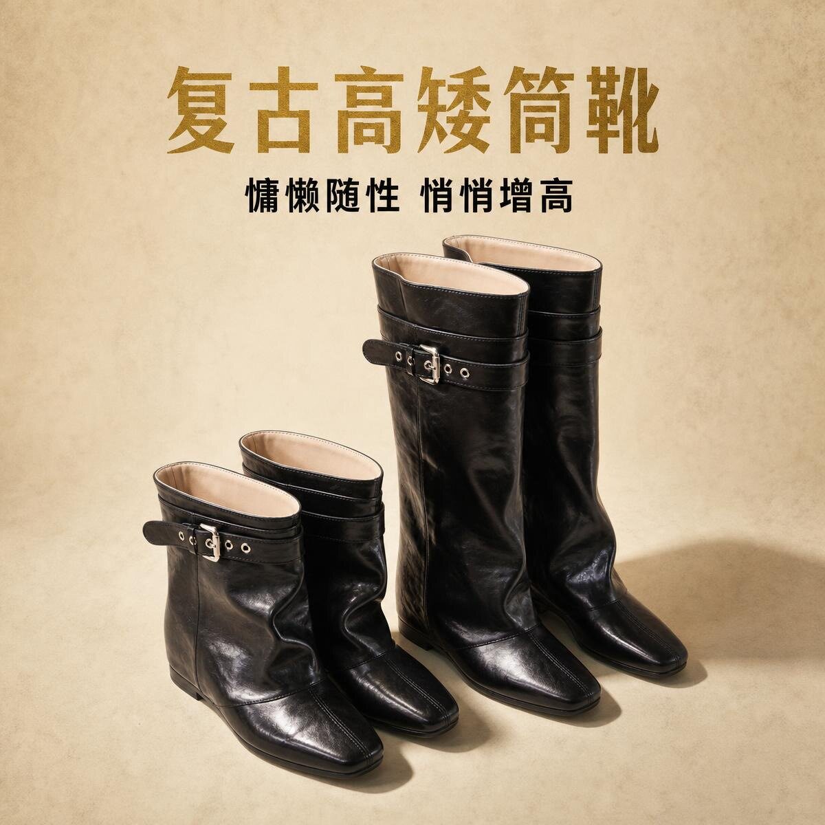 两穿内增高7cm长靴女瘦瘦骑士靴