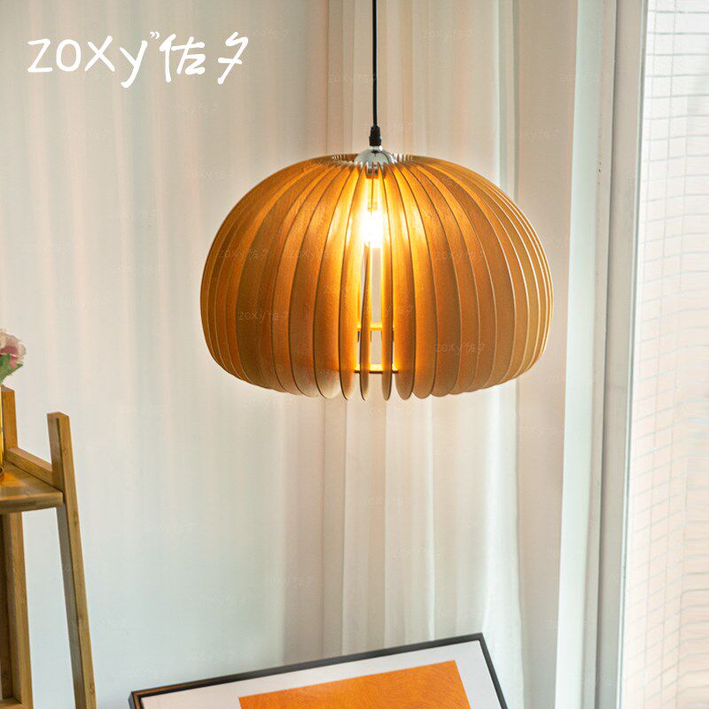 zoxy日式 Vintage南瓜木艺吊灯设计师北欧餐厅卧室复古客厅实木灯
