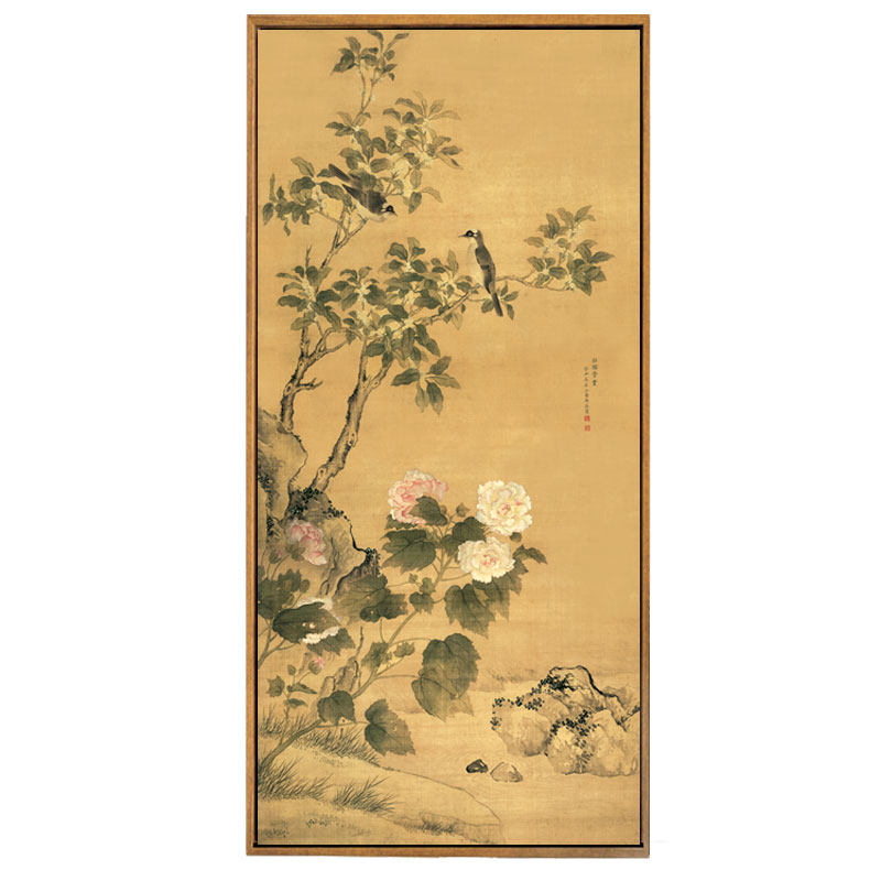 新中式客厅装饰画三联花鸟国画玄关竖版挂画书房沙发背景墙壁画
