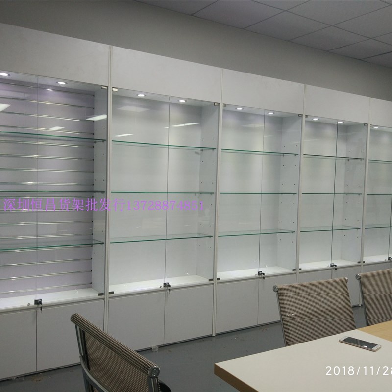 公司样品室简约时尚展示柜创意落地简洁槽板挂件柜定做钢化玻璃柜