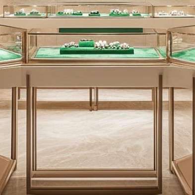 整店珠宝展示柜翡翠珠宝玻璃柜带灯金银首饰不锈钢展柜饰品陈列柜