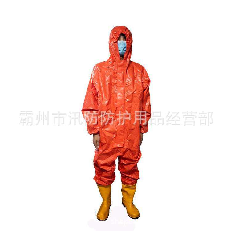 二级化学防护服半封式连体化学防护服防液氨红色化学防化服