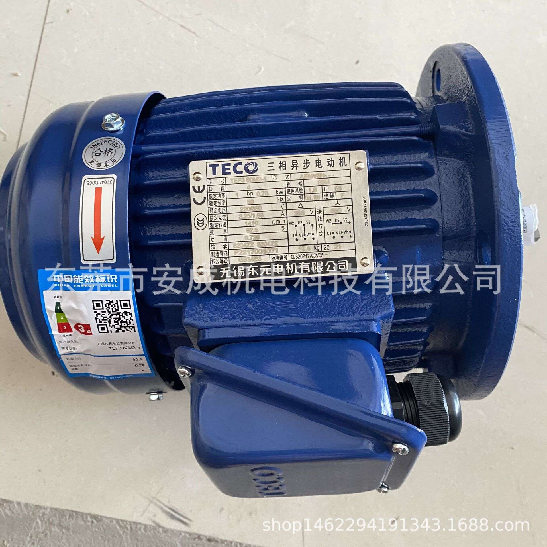 东元电机新款TEF3 80M2-4 1HP 0.75KW 4P AEMV3N IE3