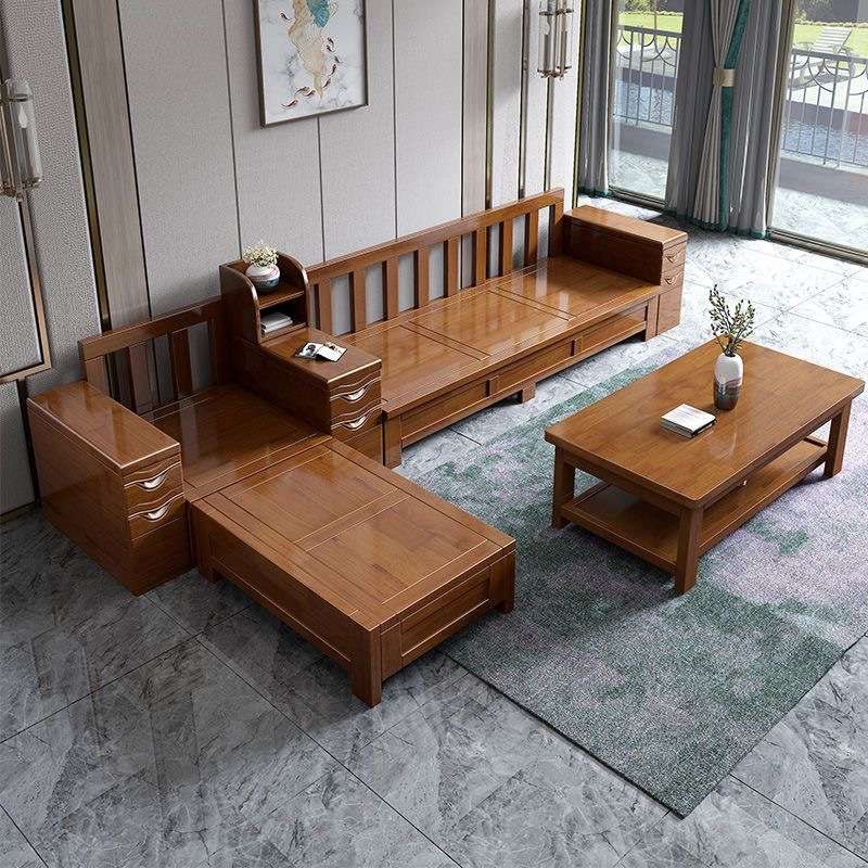 实木沙发组合现代简约小户型木制沙发客厅两用中式高箱储物柜家具