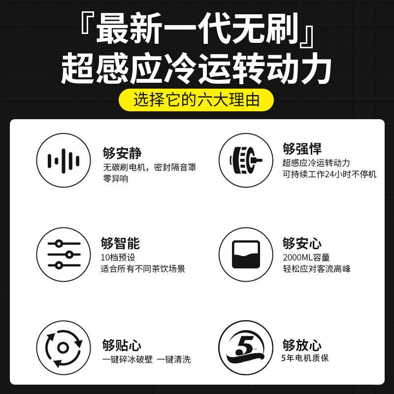 赞拓无刷电机沙冰机商用奶茶店专用带罩静音榨汁破壁机碎冰冰沙机