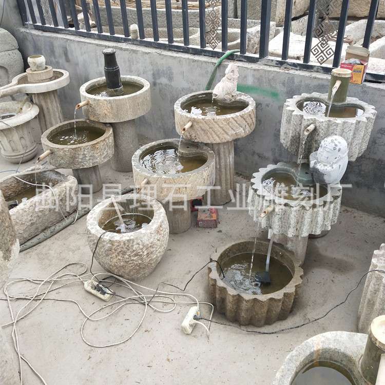 石雕老石槽石磨流水组合 仿古怀旧庭院阳台景观摆件石盘水槽