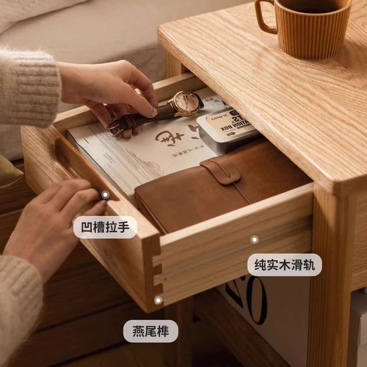 厂家直销实木床头柜现代简约橡木灯桌柜北欧卧室储物柜原木收纳柜