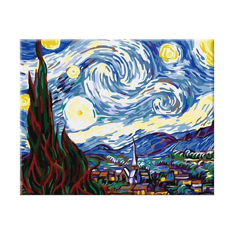 数字油画diy手绘填充手工填色梵高星空成人减压油彩画客厅装饰画