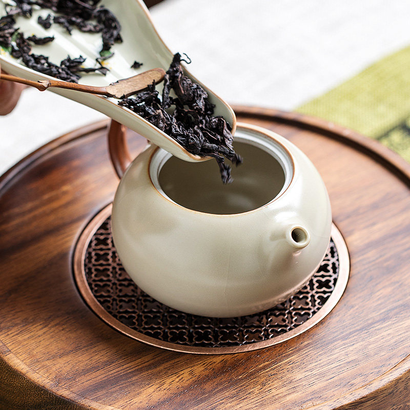 米黄汝窑一壶两杯带托盘二人泡茶具家用办公两人小型功夫茶小套组