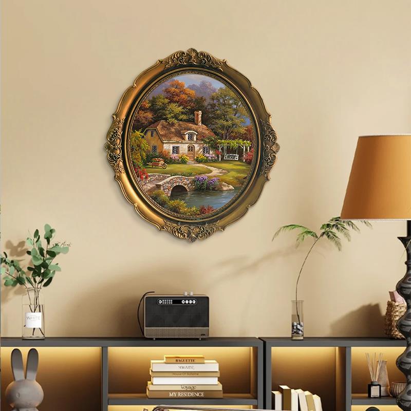 美式玄关装饰画法式餐厅椭圆壁画卧室床头背景墙挂画花卉复古油画