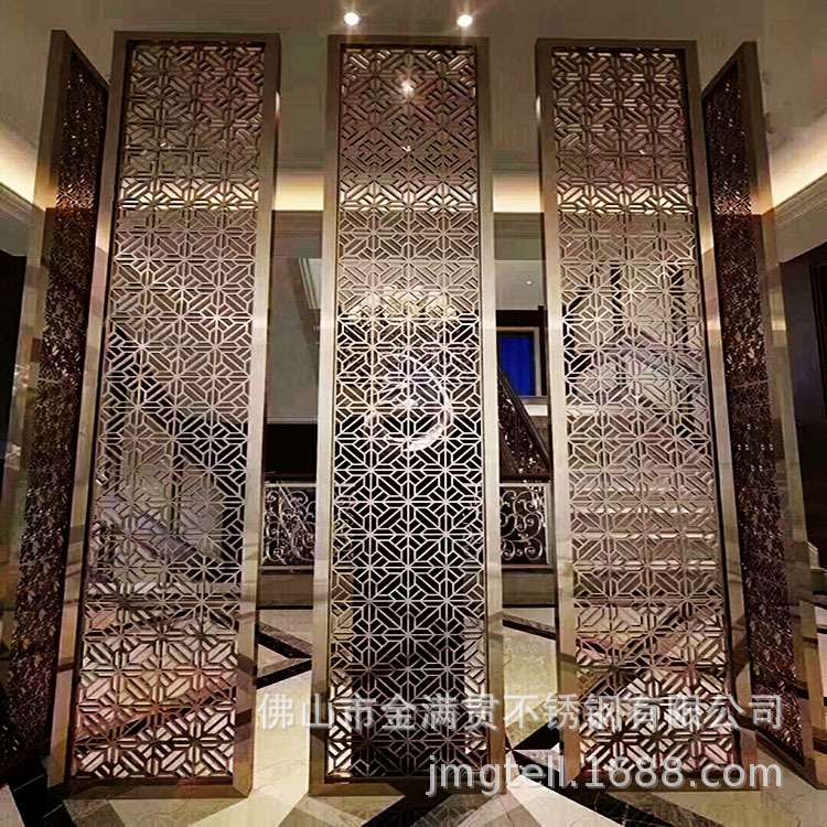 佛山厂家 玫瑰金不锈钢屏风隔断定 制 酒店大厅办公室花格隔断