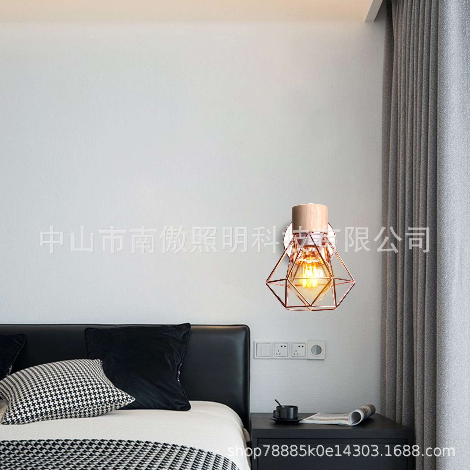 跨境新款实木壁灯卧室内照明灯具轻奢时尚铁艺壁灯书房过道阳台灯