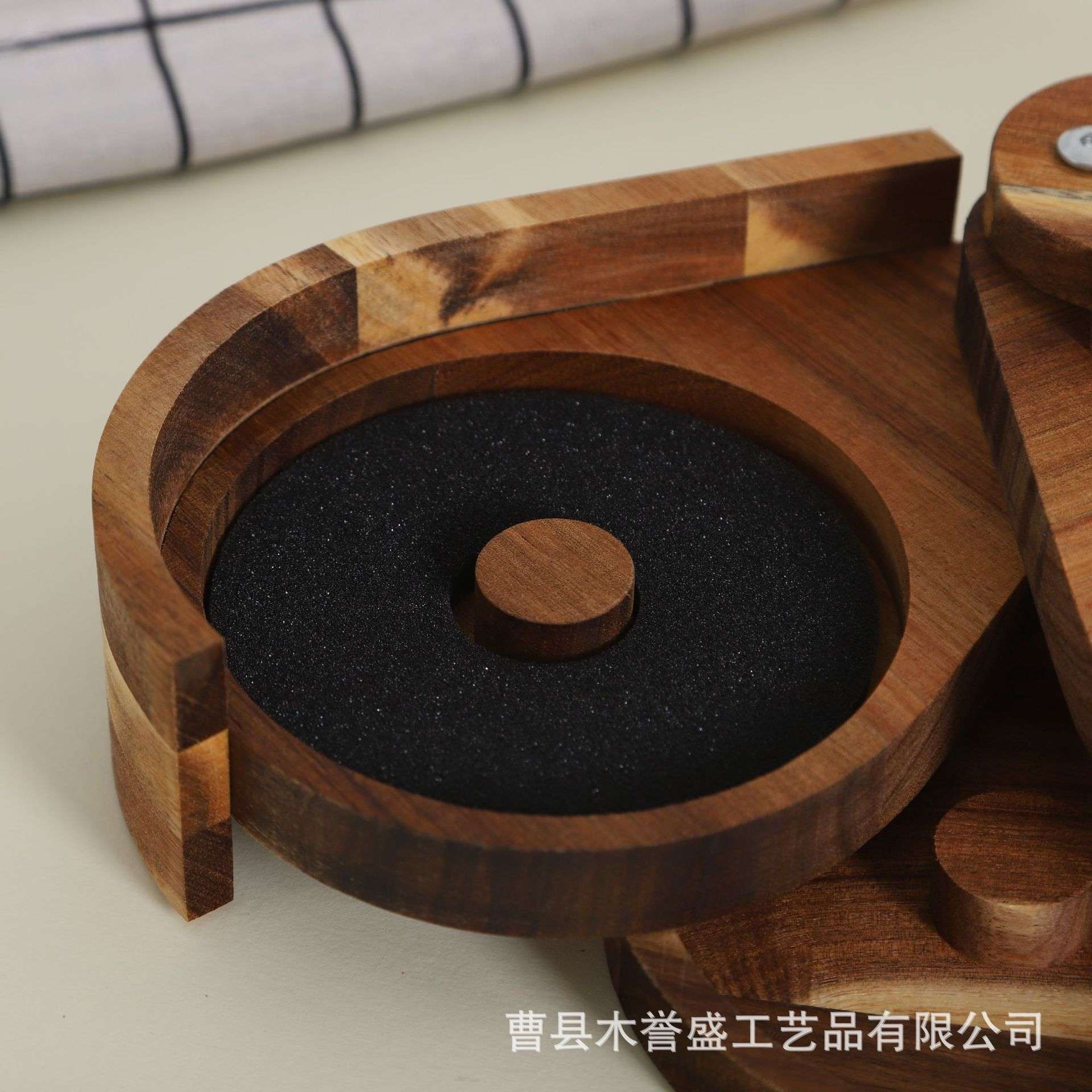 跨境现货相思木3层沾盐器酒吧鸡尾酒沾糖盒圆形盐边盘木质调料盒