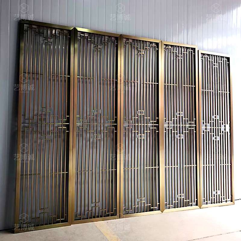 厂家制作酒店餐厅新中式镂空不锈钢金属花格 不锈钢格栅隔断架