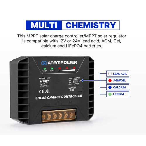 ATEM POWER 12V/24V 20A MPPT太阳能控制器太阳能板充电控制器