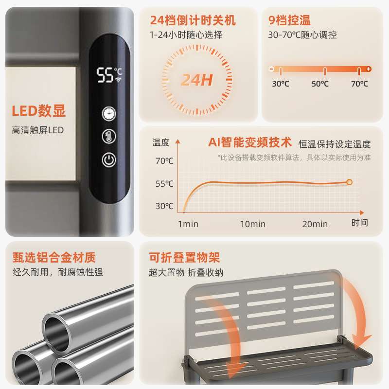 电热毛巾架智能APP控制加热毛巾杆烘干架小户型浴室卫生间置物架
