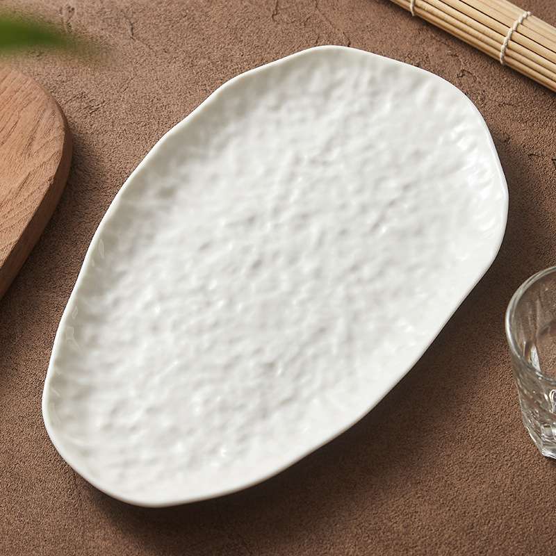 石纹陶瓷盘子家用菜盘创意特色西餐盘糕点盘点心盘椭圆盘酒店餐具