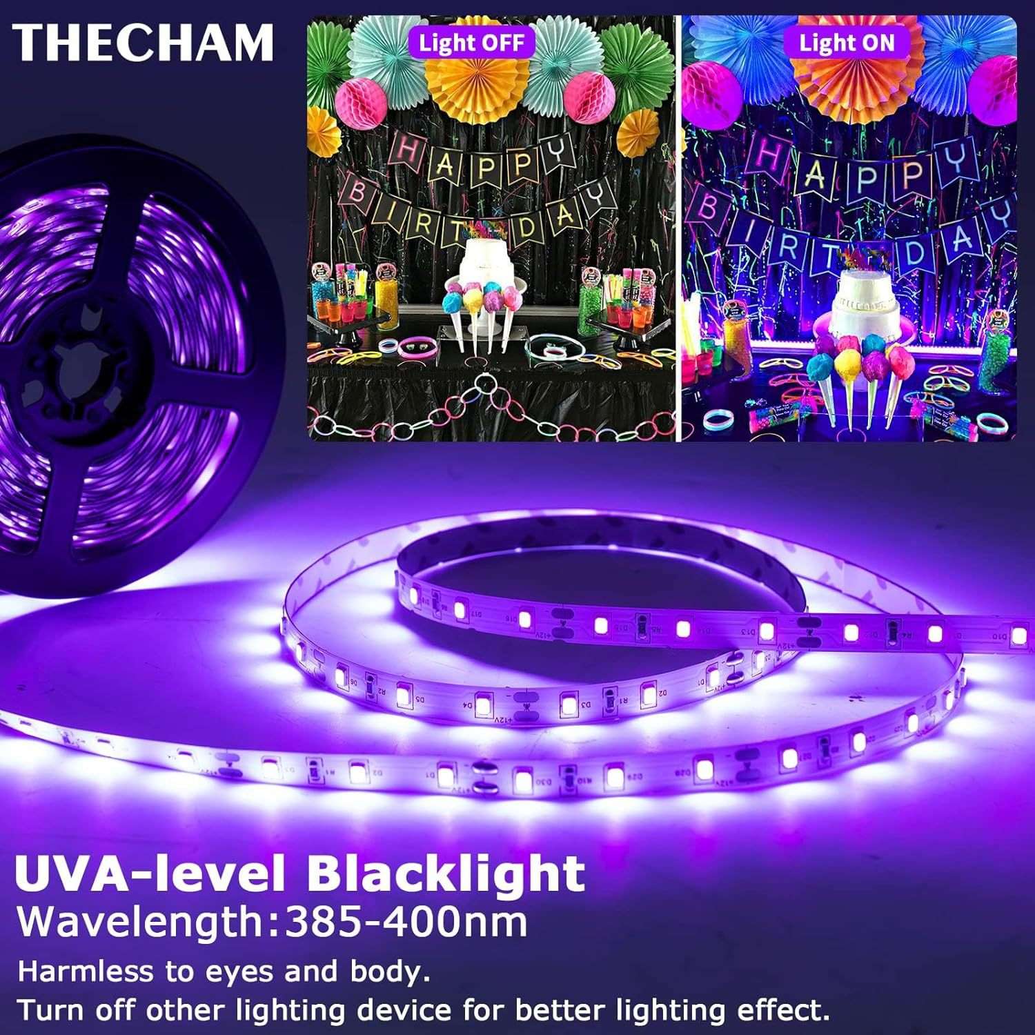 亚马逊跨境LED UV紫光黑灯带2835低压12V 60灯裸板软灯条荧光派对