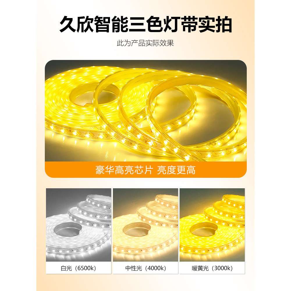 灯带led灯条220V超亮客厅吊顶装修三色变光户外防水柔性智能遥控