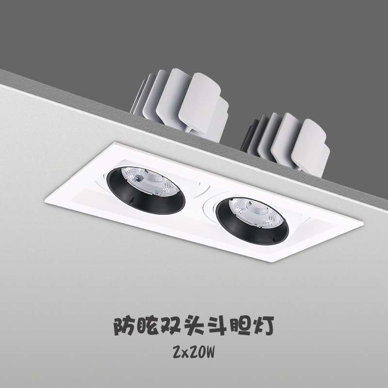 LED斗胆灯单头双头方形格栅灯店铺商用COB嵌入式天花灯双眼豆胆灯