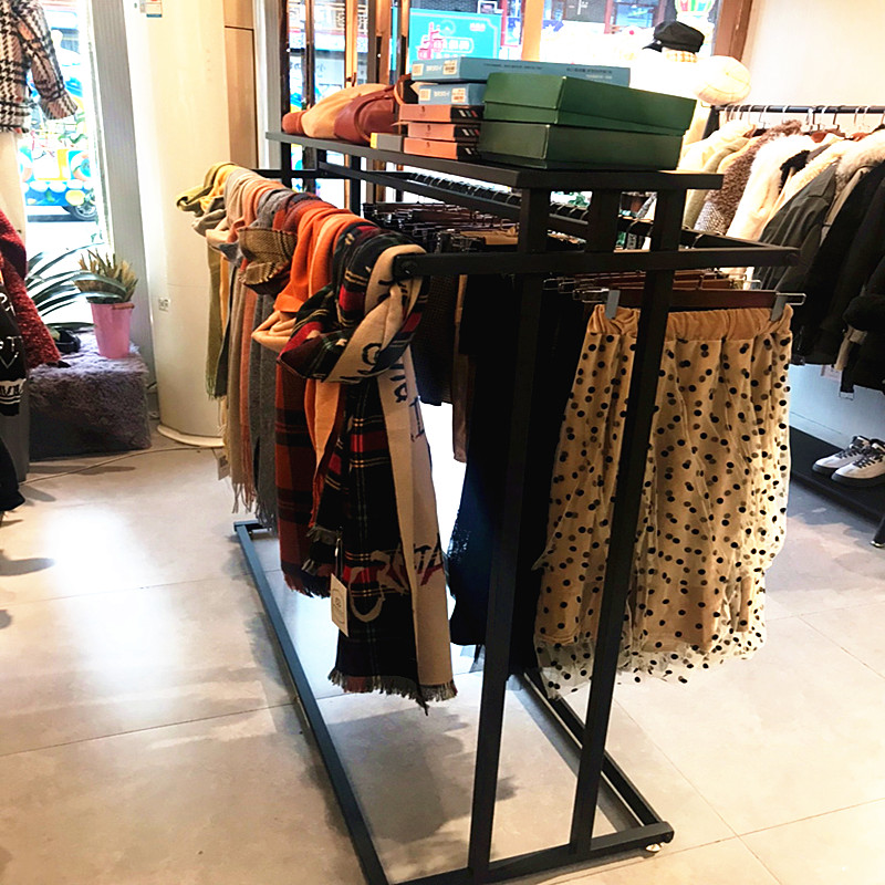 金色落地式晾衣架摆地摊卖衣服架子夜市货架双排服装店衣架展示架