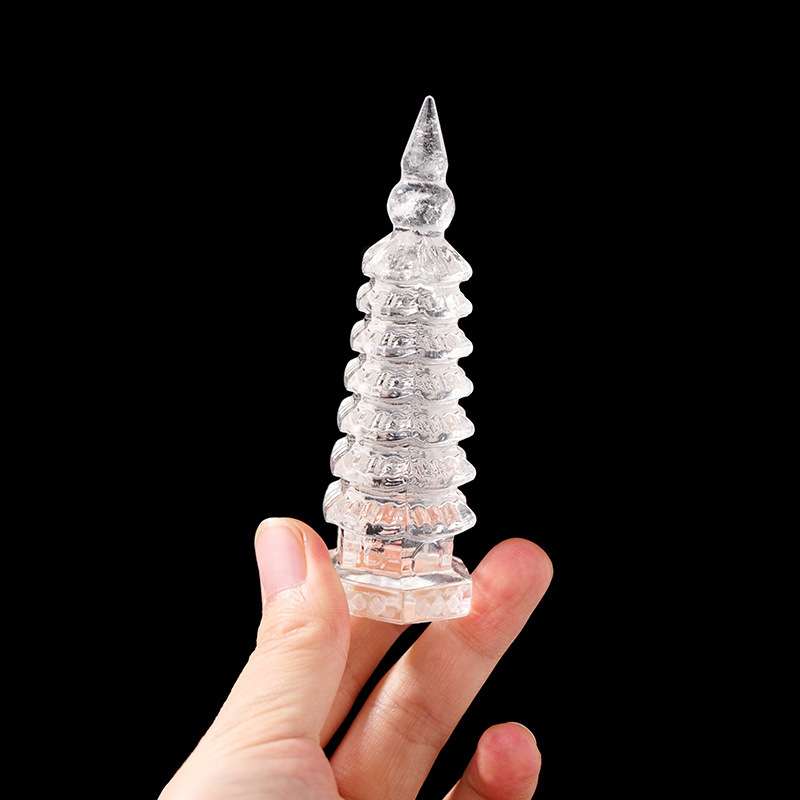 天然白水晶文昌塔办公风水摆件文昌塔雕件水晶原石水晶工艺品摆件