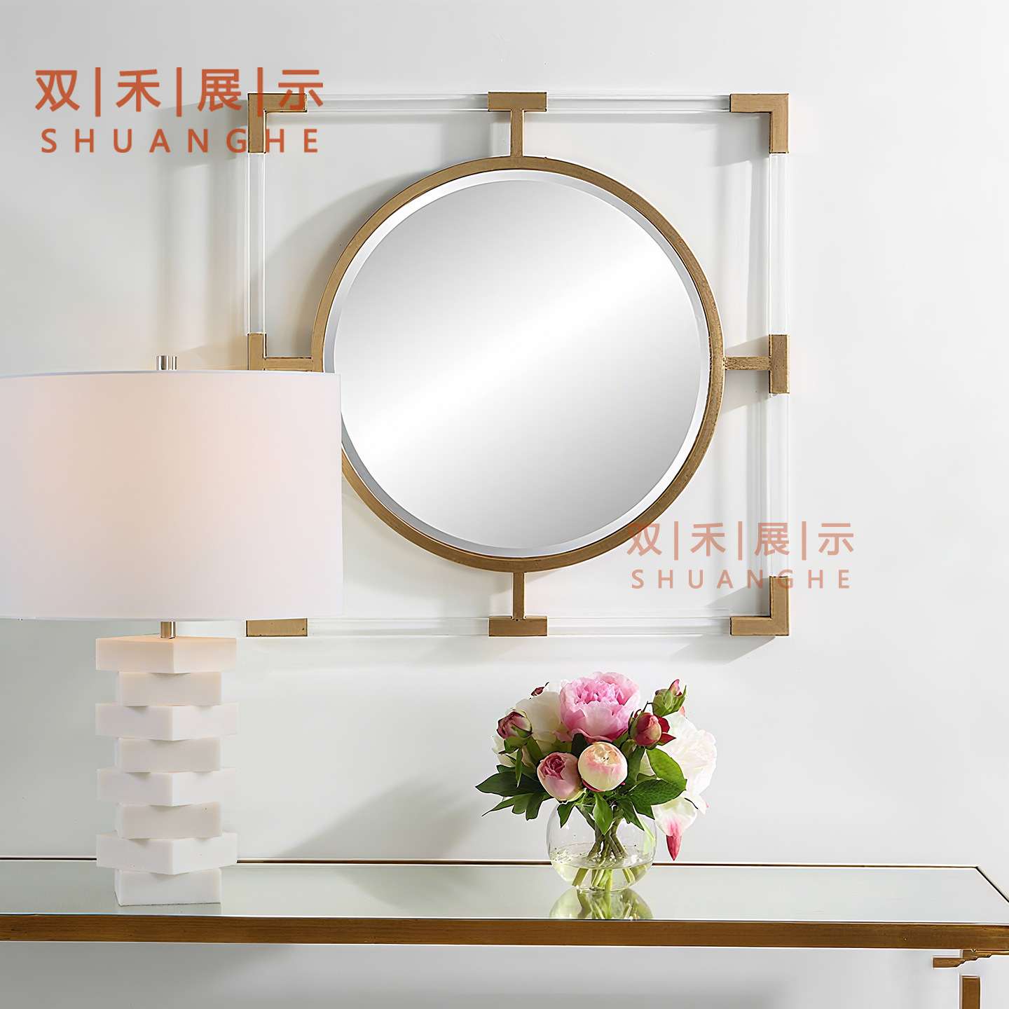 中古风法式玄关镜壁设计感轻奢墙面装饰镜北欧不锈钢酒店浴室可用