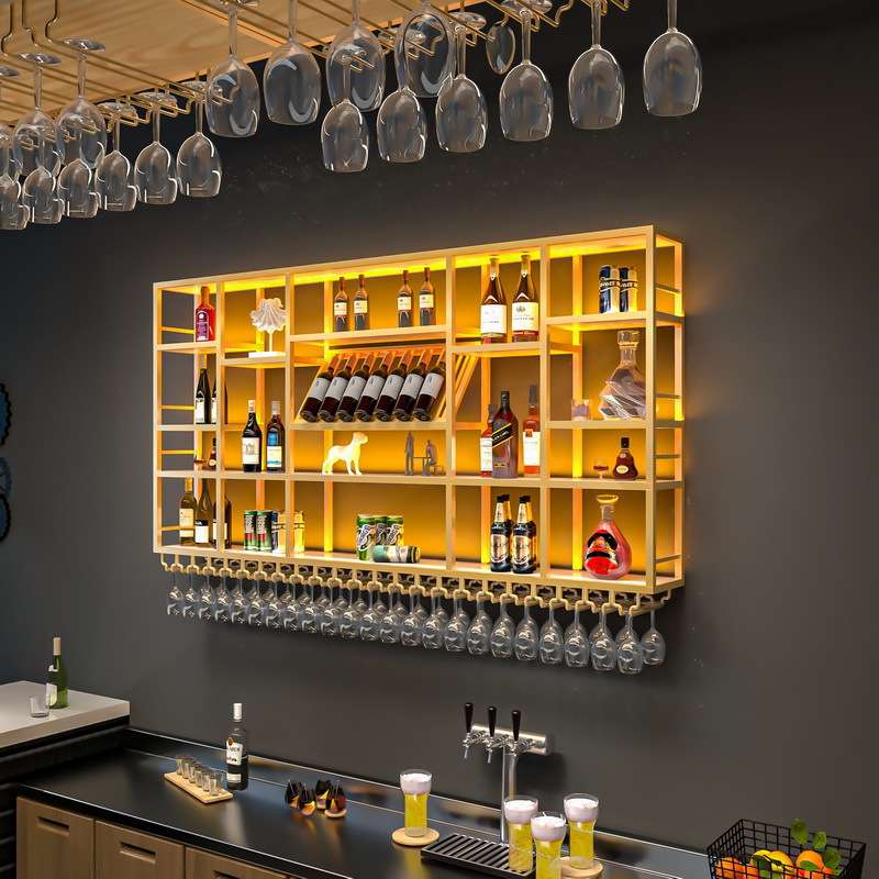 热卖吧台酒柜酒吧壁挂式酒架工业风红酒展示架轻奢铁艺网红置物架
