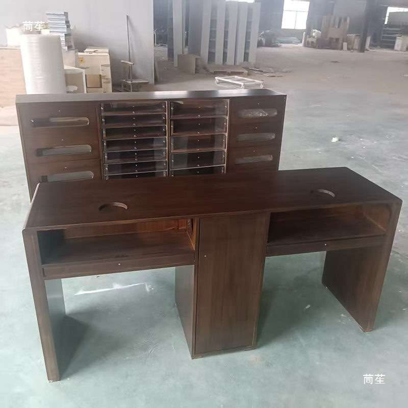 中古风美甲桌带佳佳吸尘器实木胡桃色美甲台工作台带抽屉柜子