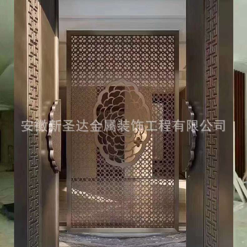 新中式隔断铁艺墙酒店别墅装修折叠不锈钢花格金属艺术屏风加工
